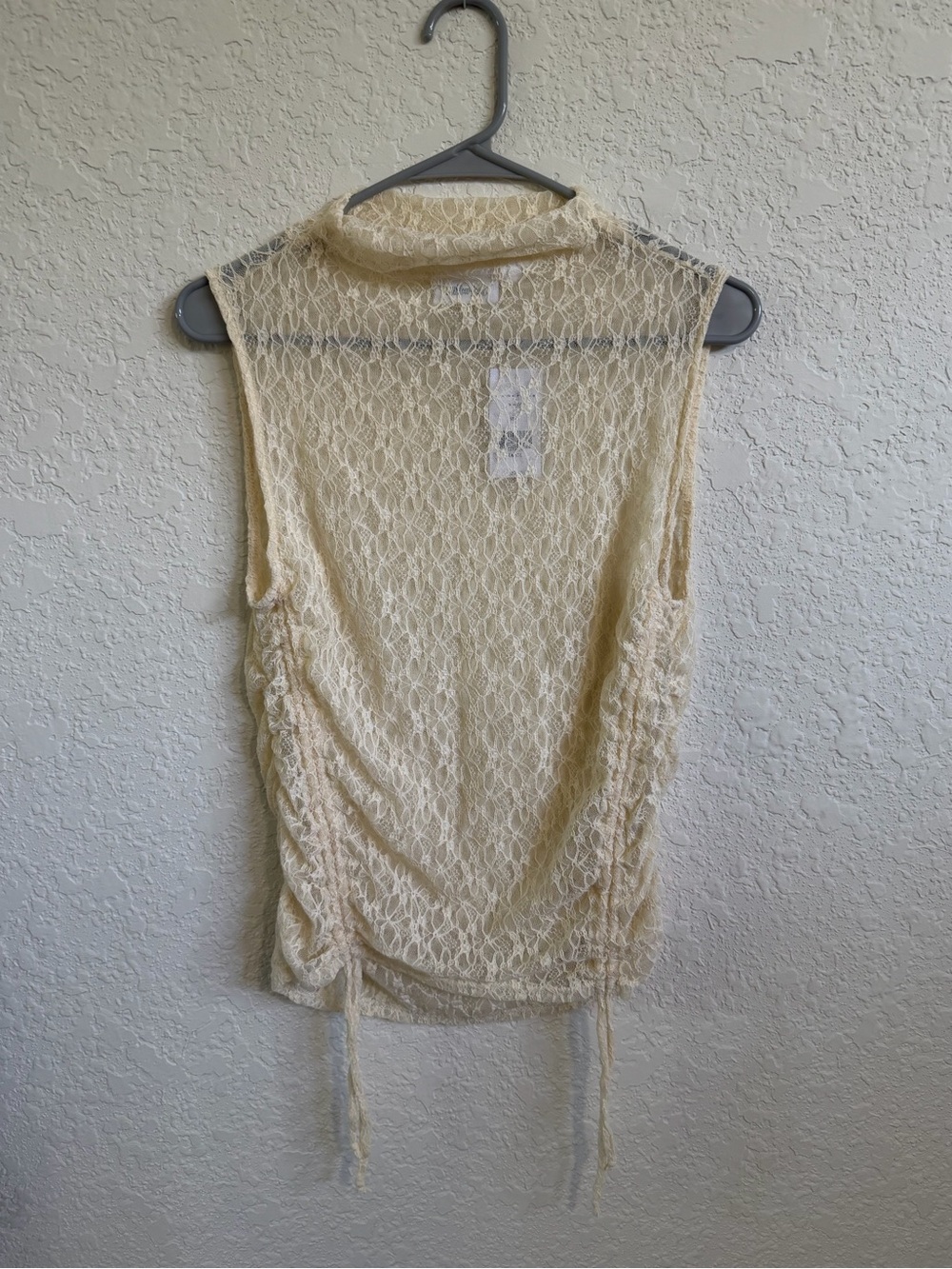 Sleeveless Cream Lace Drawstring Tank Top